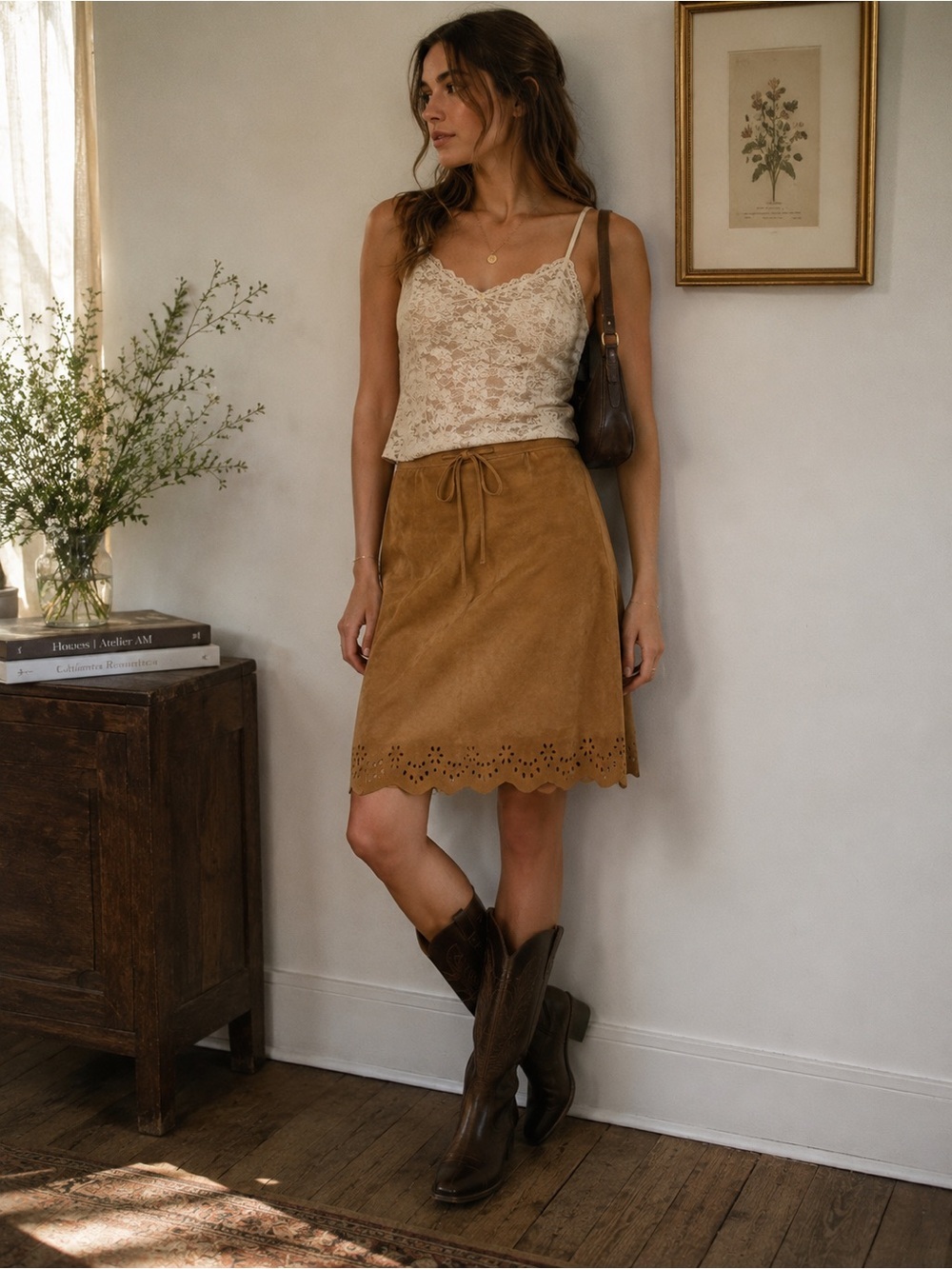 Vintage Ann Taylor Italian Suede Leather A-Line Skirt